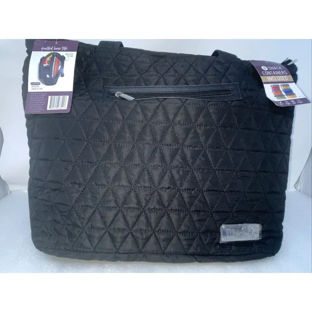 Quilted Luxe Insulated Laptop Bag with Zipper Front Pocket and Food Containers